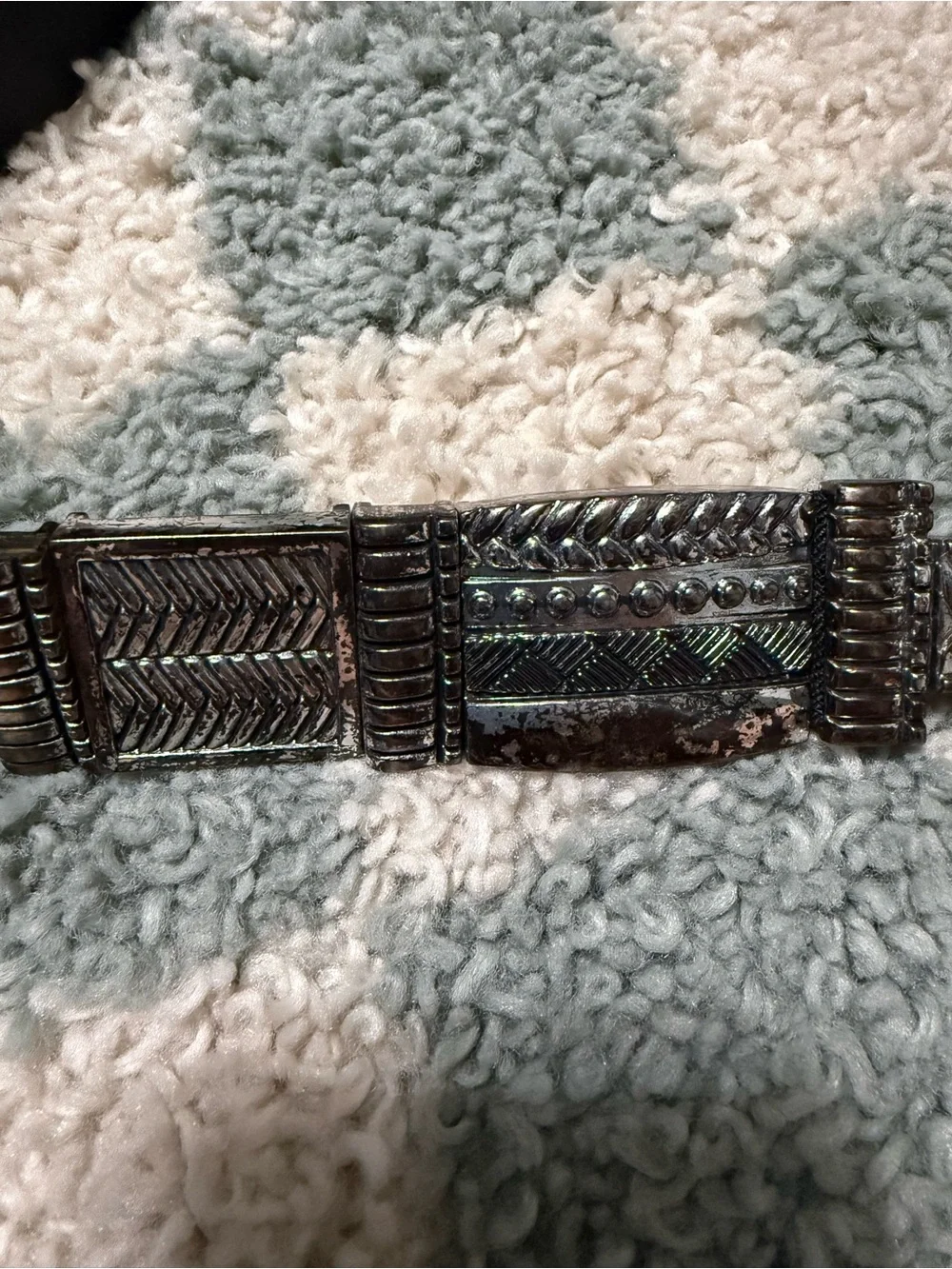 Chico’s black leather women’s belt silver tone links southwestern western Medium